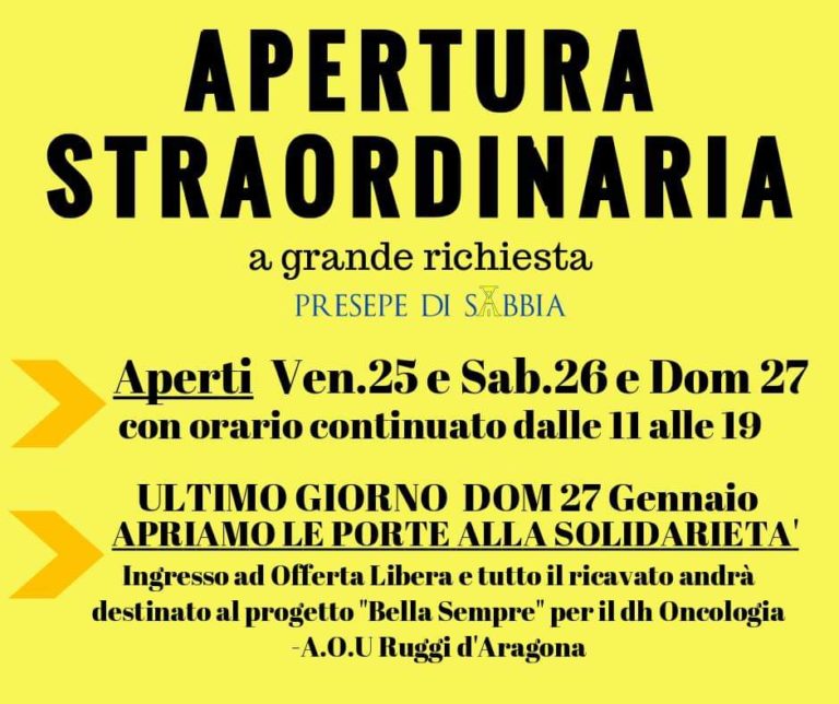 Apertura straordinaria del “Presepe di Sabbia” a Salerno: ingresso alla solidarietà