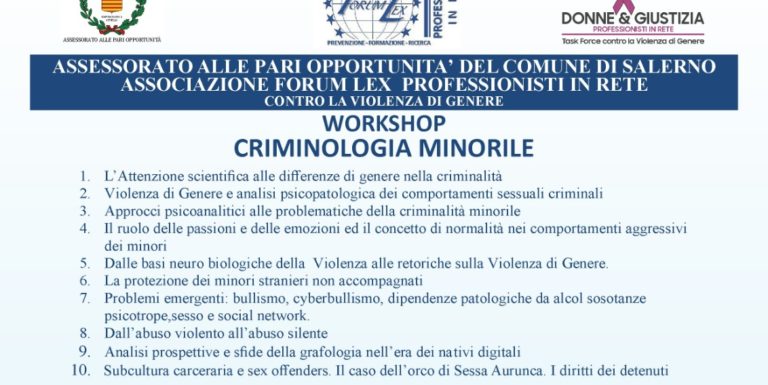 A Salerno il primo workshop sulla Criminologia Minorile