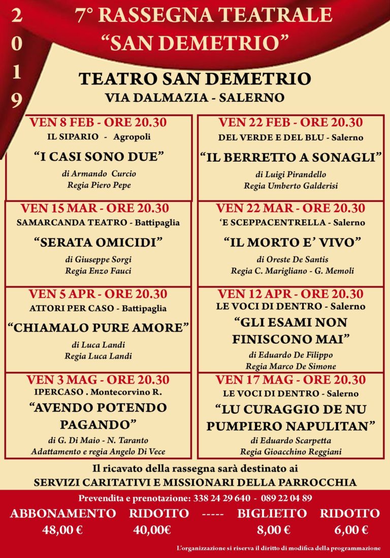 Salerno, al via la rassegna teatrale “San Demetrio”