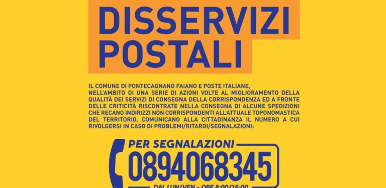 Pontecagnano, corrispondenza postale: attivato numero per risoluzione problemi