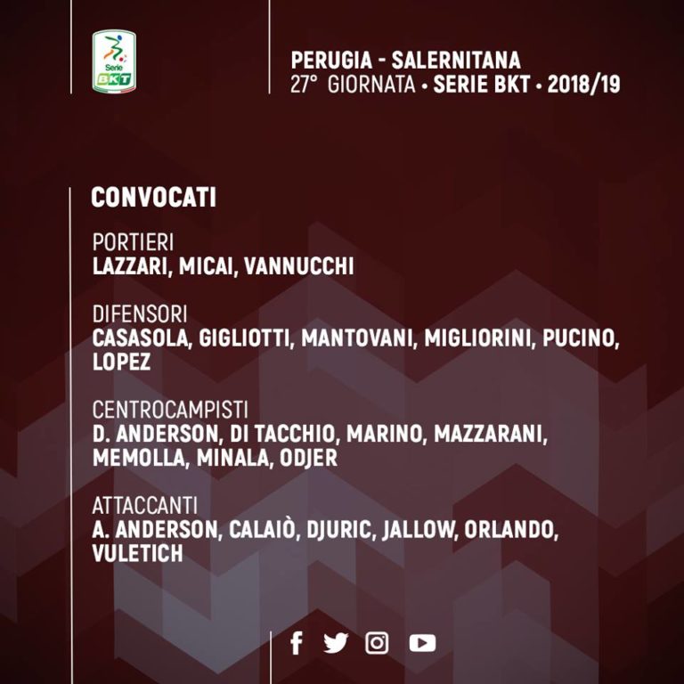 Salernitana: Schiavi ai box, contro il Perugia torna Casasola