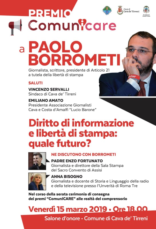 Cava de’ Tirreni: a Paolo Borrometi il premio “ComunICARE” 2019