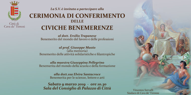 A Cava de’ Tirreni la cerimonia di conferimento delle Civiche Benemerenze