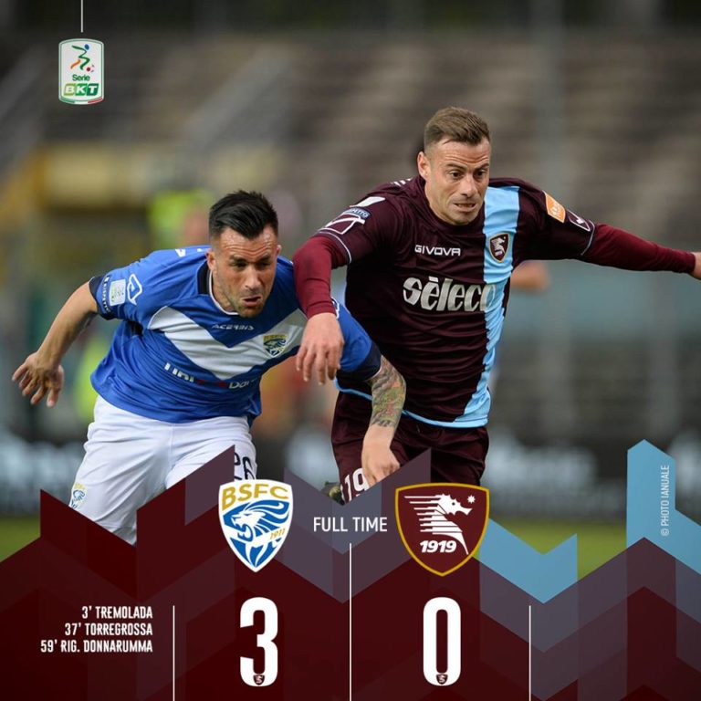 Salernitana, Pasquetta amara: Il Brescia domina e vince 3-0