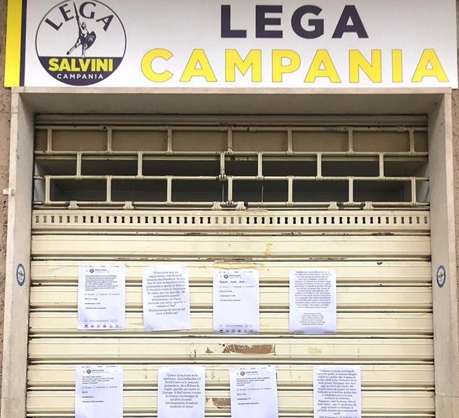 Mercato San Severino, alla sede della Lega spuntano volantini “anti-Sud”