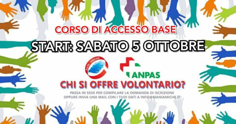 Cava de’ Tirreni, il 5 ottobre ripartono i corsi per volontari Mani Amiche
