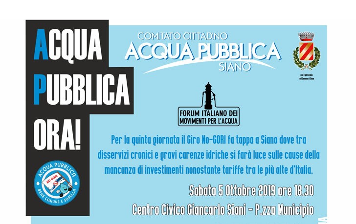 Sabato 5 ottobre a Siano nuova tappa del tour “No Gori”