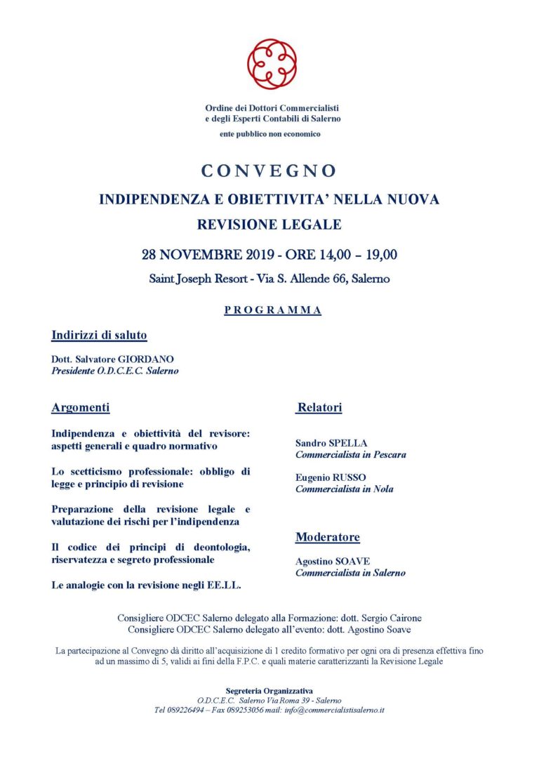ODCEC Salerno, nuova revisione legale nelle Nano-Imprese