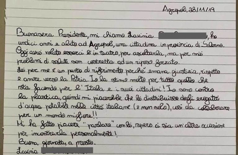 Bambina di Agropoli scrive al Premier Conte. E lui le risponde