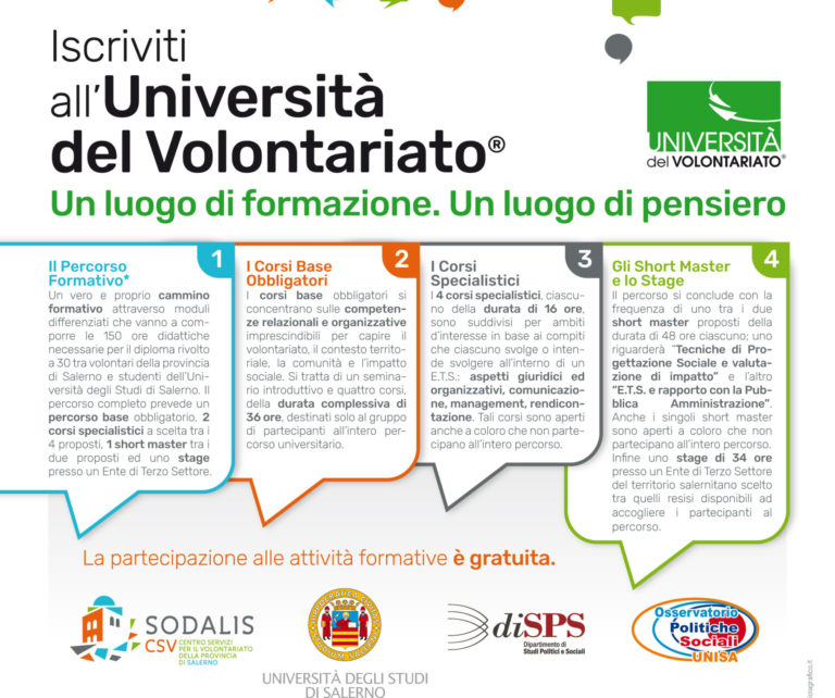 Università del Volontariato 2020, incontro di presentazione all’UNISA
