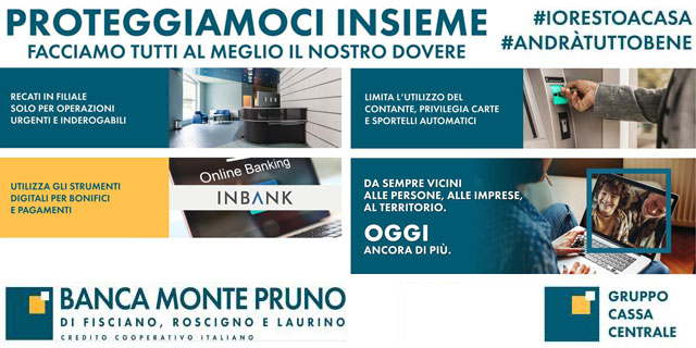 La Banca Monte Pruno adotta nuovi orari per Coronavirus