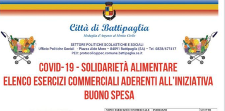 Battipaglia, stilato l’elenco degli negozi aderenti all’iniziativa buono spesa