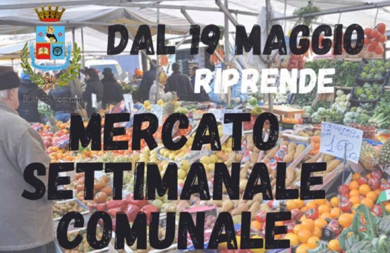 Fisciano, martedì 19 Maggio ritorna il mercato settimanale