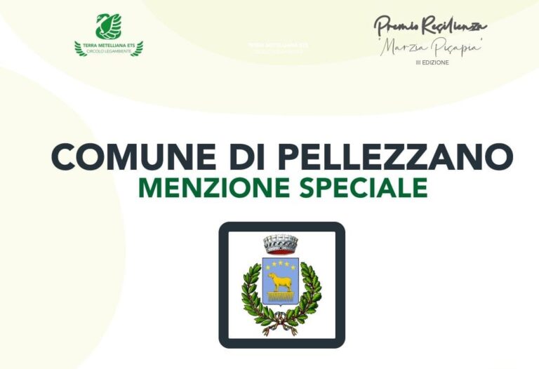 Pellezzano, menzione speciale al Comune con conferimento Premio Resilienza