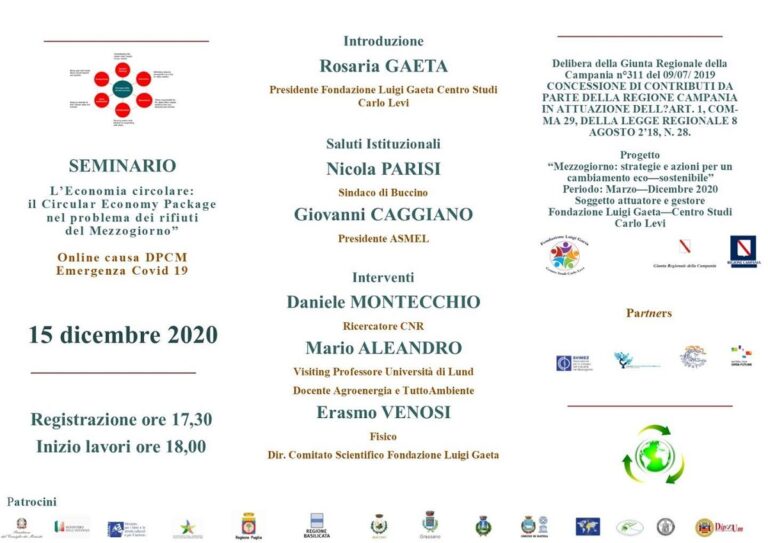 La Fondazione Luigi Gaeta promuove il seminario per realizzare dei distretti ecosostenibili