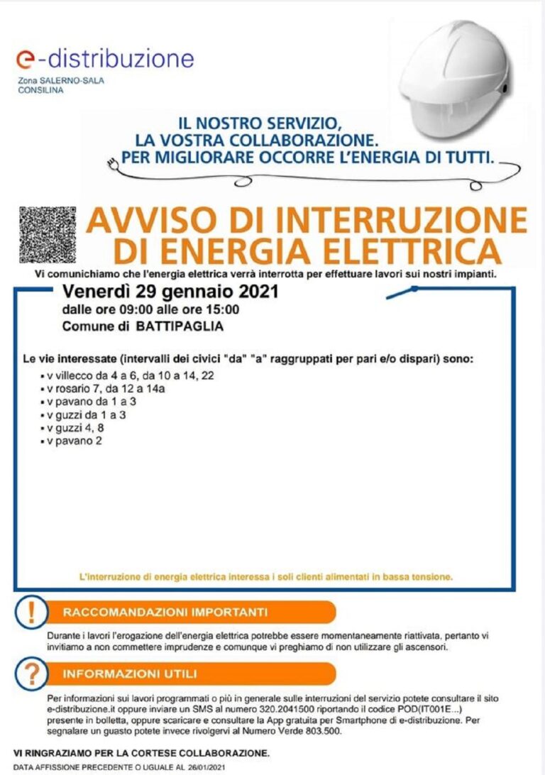 Battipaglia, interruzione momentanea della fornitura elettrica