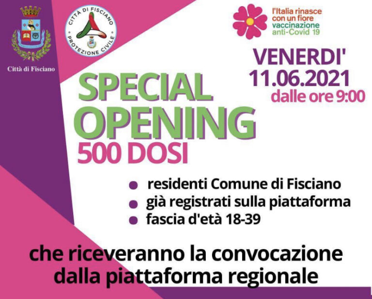 Fisciano, special opening: somministrazioni “no stop”, pronte 500 dosi