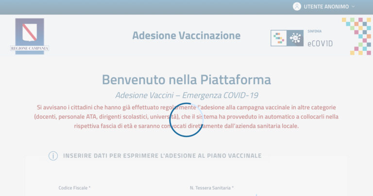 Campania: portale adesione vaccini non funzionante