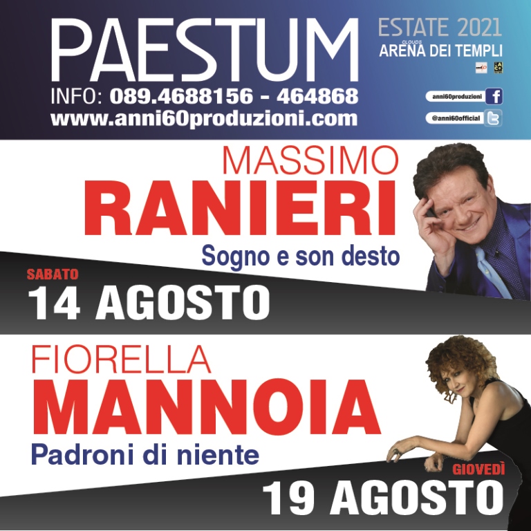 Ranieri e Mannoia ad Agosto live a Paestum