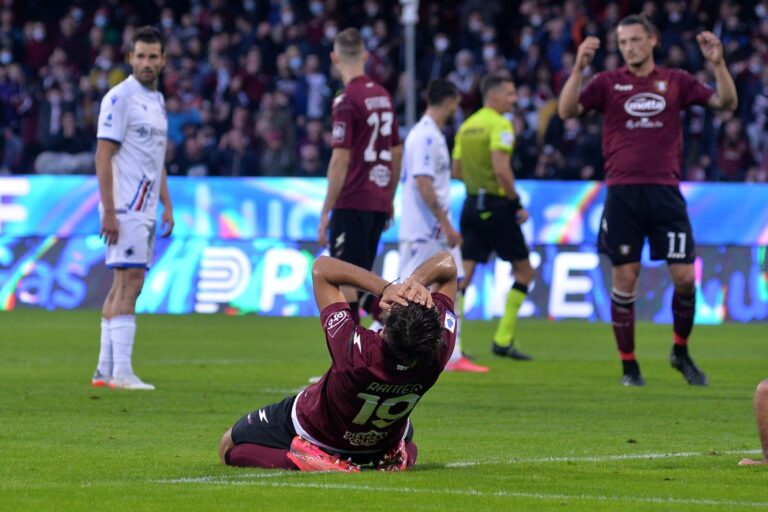 Salernitana-Sampdoria 0-2: un tempo di luce, poi buio. Candreva decisivo