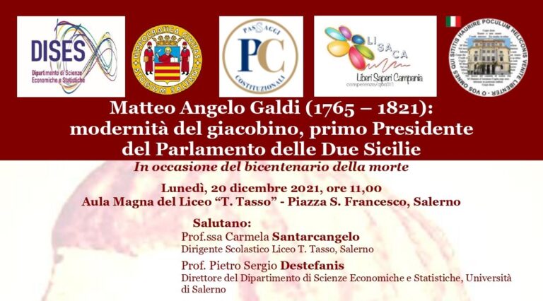 Salerno, convegno in occasione del bicentenario della morte di Matteo Angelo Galdi