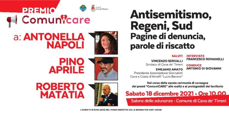 Cava de’ Tirreni, sabato 18 dicembre la consegna del “Premio Comunicare”