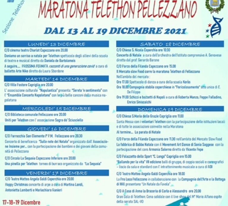 Maratona di Telethon a Pellezzano: i dettagli