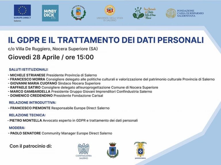 GDPR, salvaguardia dei dati personali: il seminario a Nocera Superiore