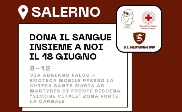 Sabato 18 giugno la raccolta di sangue promossa dall’Associazione GINA